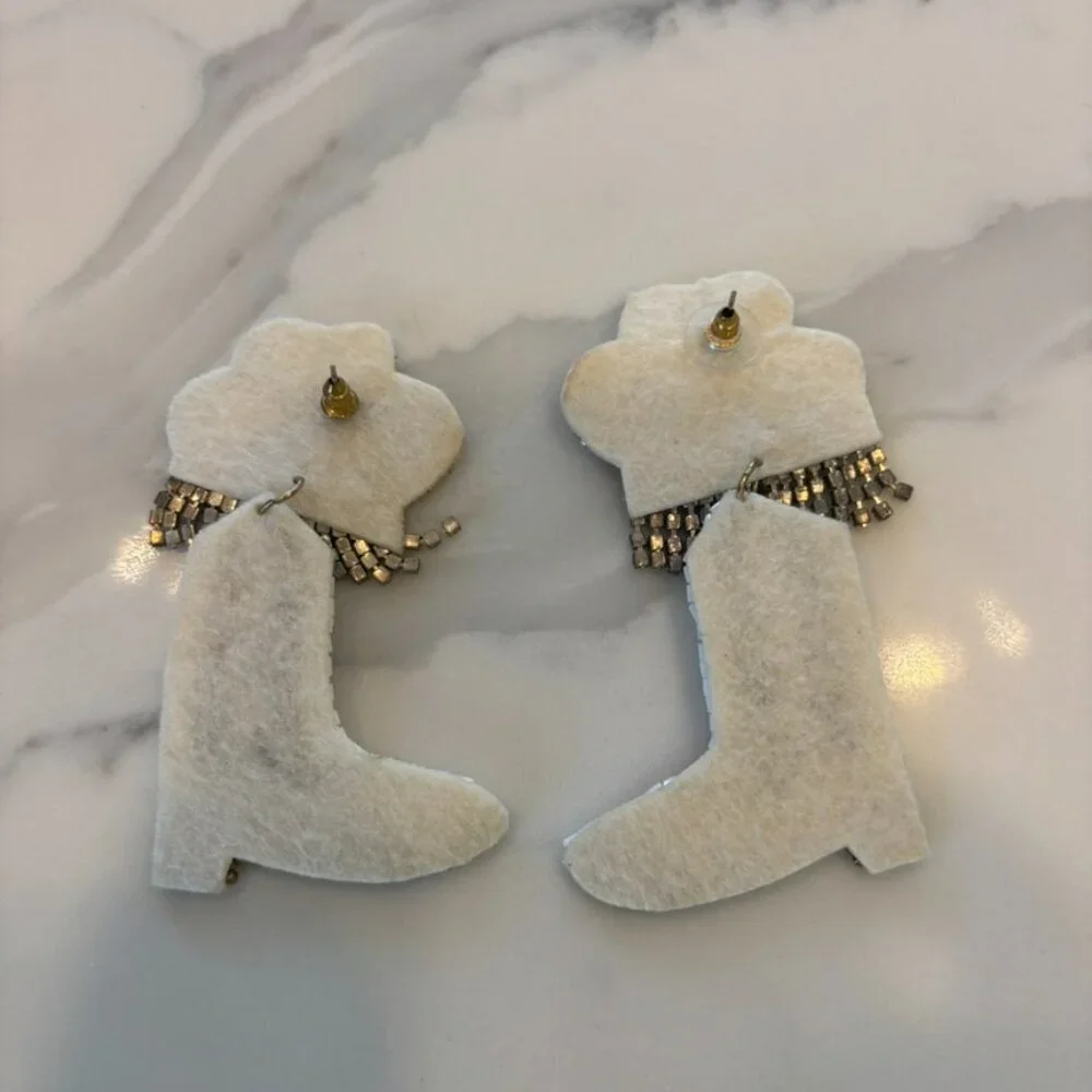 Glam Cowgirl Hat & Boot Earrings with Rhinestone Fringe